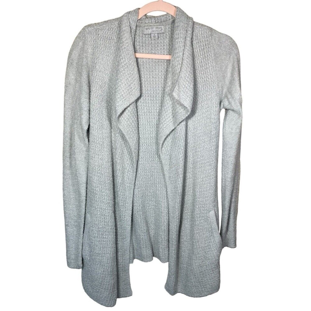 Barefoot Dreams CozyChic Lite Coastal Cardi Cardigan Size S Light Gray Waffle‎